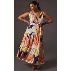 Maeve By Anthropologie Floral Wrap Maxi Dress Women 20W Vacation Wedding Guest